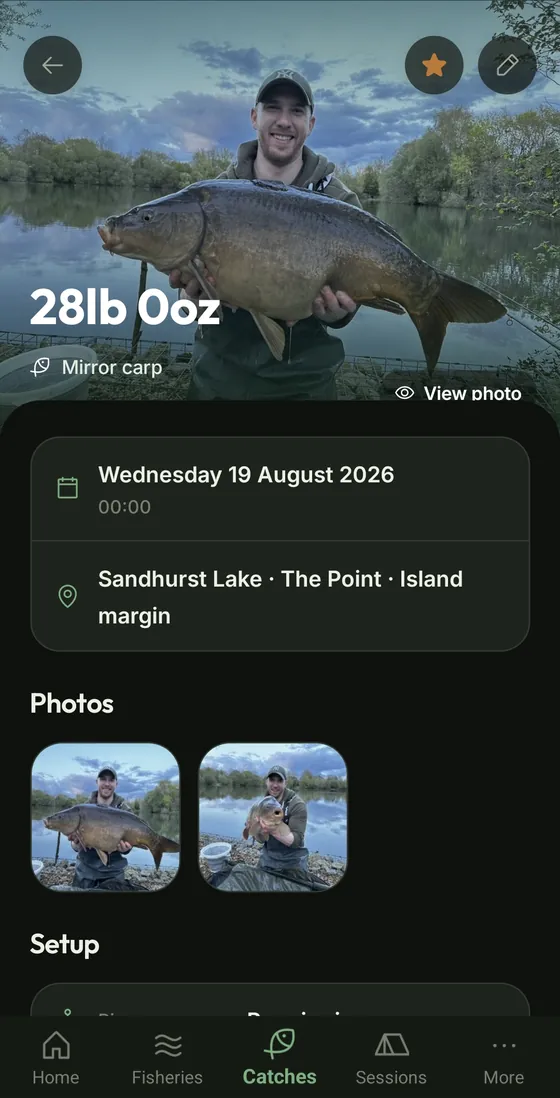 A 28lb mirror carp catch record