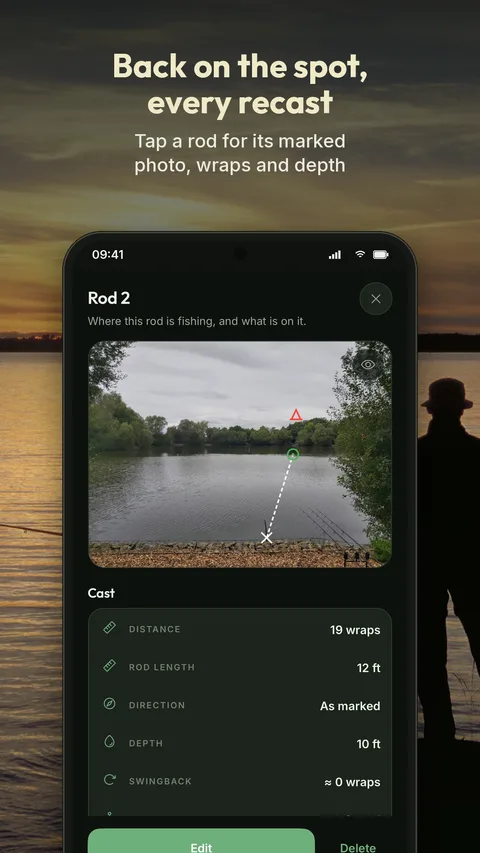 Rod details with the marked spot photo, distance and depth